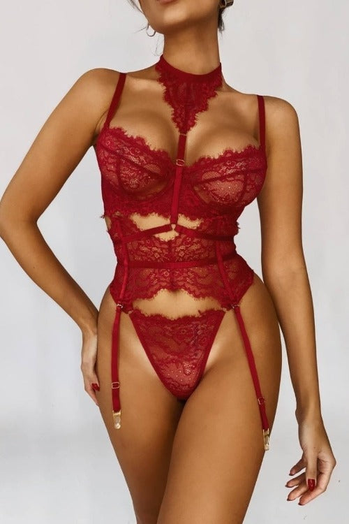 Ensemble lingerie pour femme cinq pièces - MOON Rouge